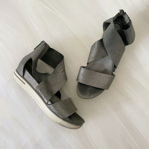 EILEEN FISHER metallic silver leather sandals